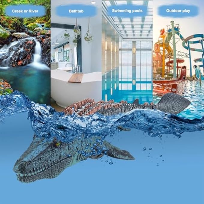 rayihni REMOTE CONTROLLED MOSASAURUS TOY FOR CHILDREN, REMOTE CONTROLLED ELECTRIC DINOSAUR BOAT WITH SPRAY WATER AND LIGHT FOR SWIMMING POOL, LAKE, BATHROOM, BATH TOY - Image 3